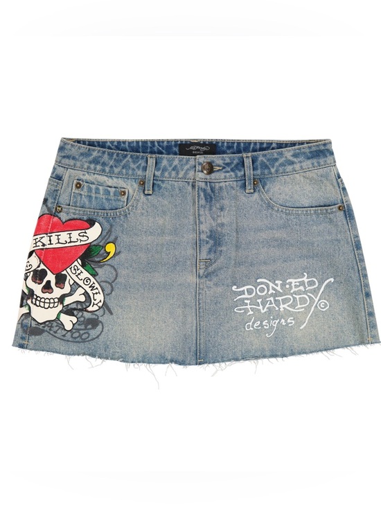 Ed Hardy Dresses & Skirts - Ed Hardy LKS Skull Denim Mini Skirt
